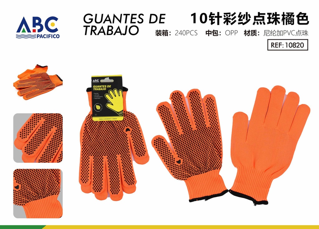 Guantes de trabajo 10 agujas hilo de color punteado naranja