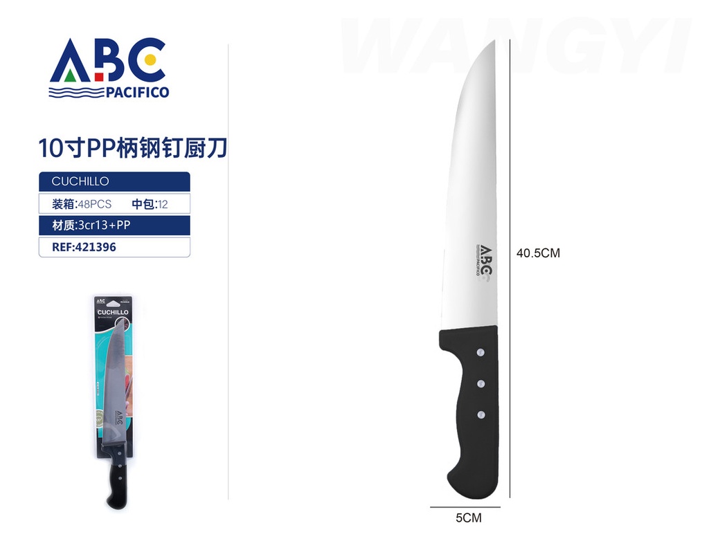 Cuchillo de cocina con clavos de acero con mango pp de 10 pulgadas