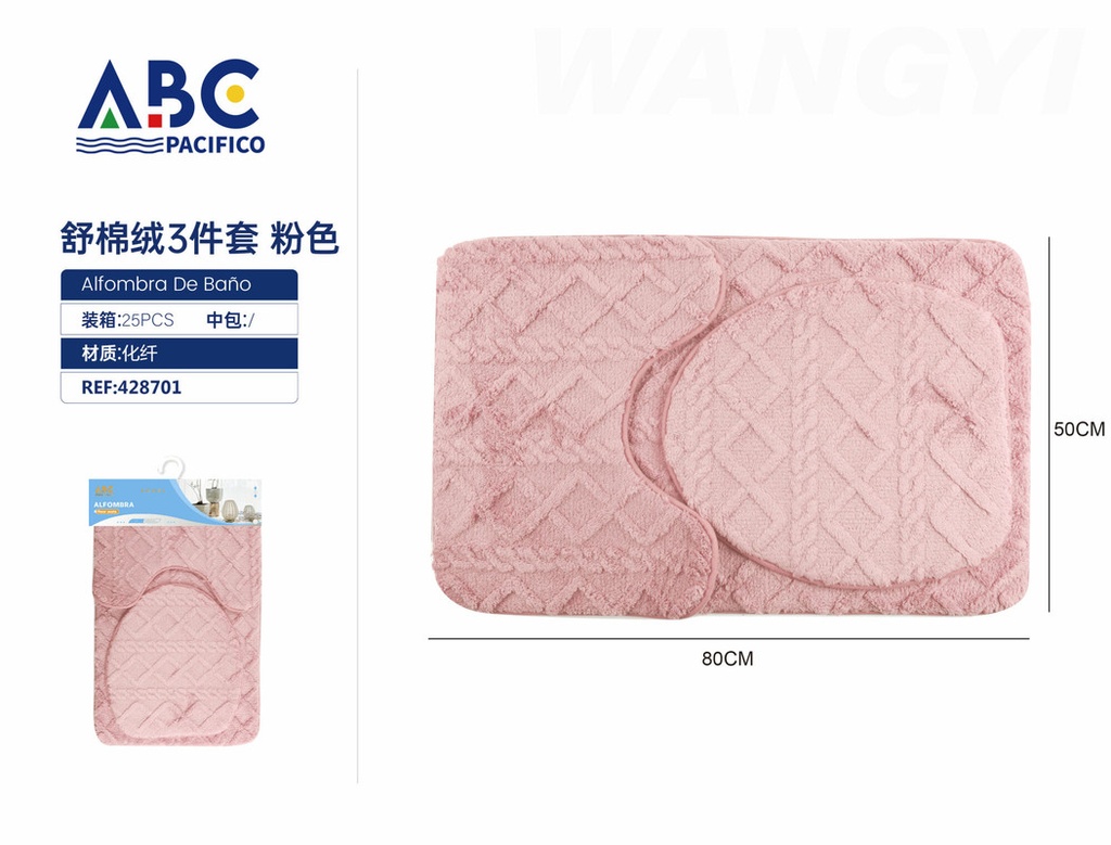 Juego de fundas para baño rosa 3 piezas 50*80cm