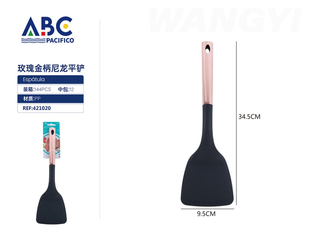 Espátula plana de naylon con mango oro rosa 34.5*9.5cm