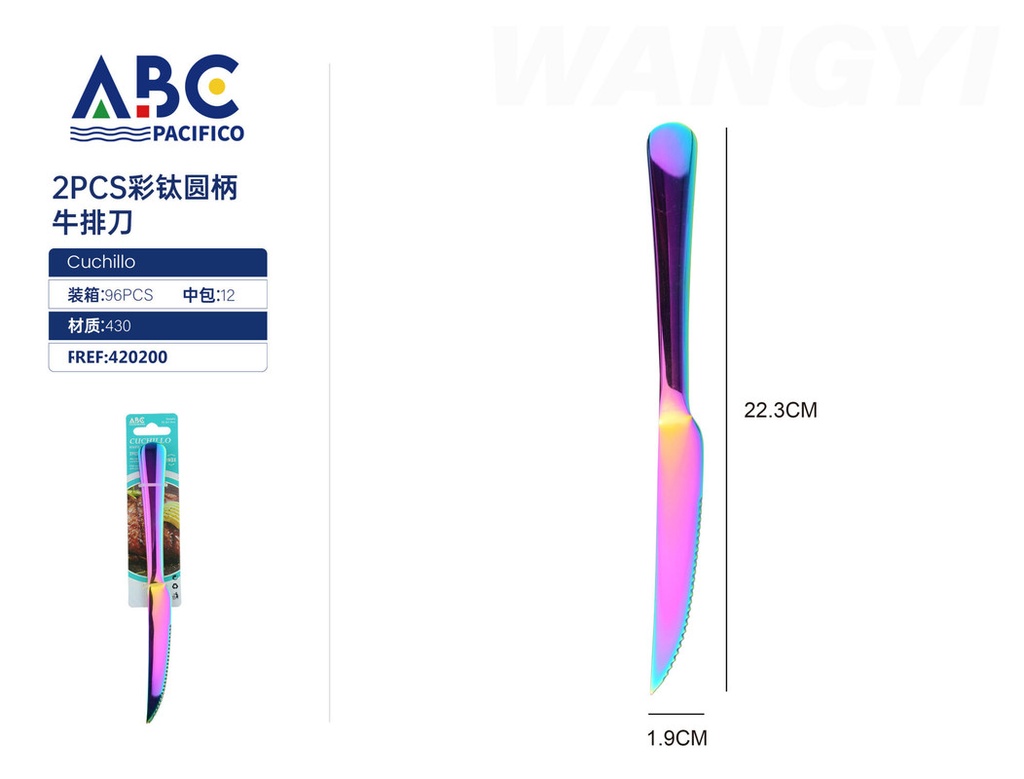 Cuchillo de bistec con mango redondo color titanio, set de 2 piezas