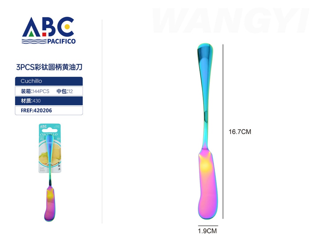 Cuchillo de mantequilla con mango redondo color titanio, set de 3 piezas