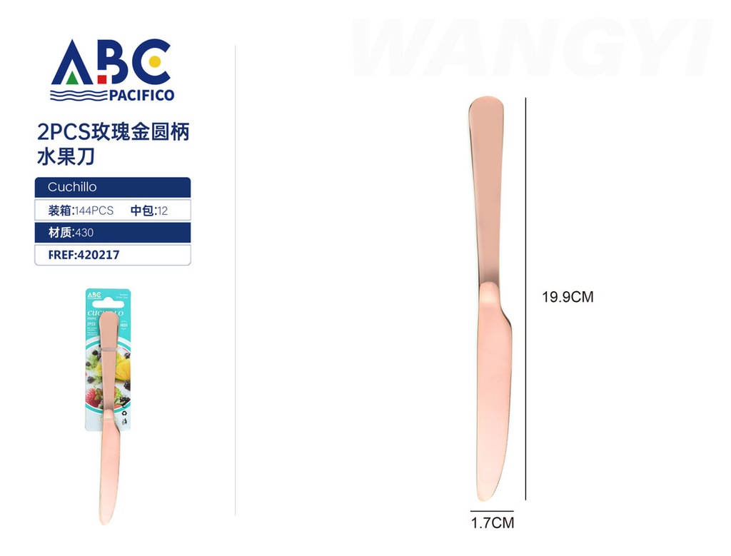 Cuchillo de fruta con mango redondo color oro rosa, set de 3 piezas