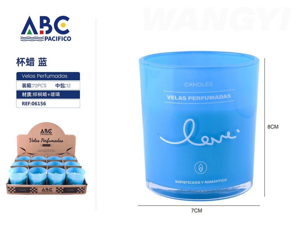 [06156] Vela de cera con fragancia en vaso color azul