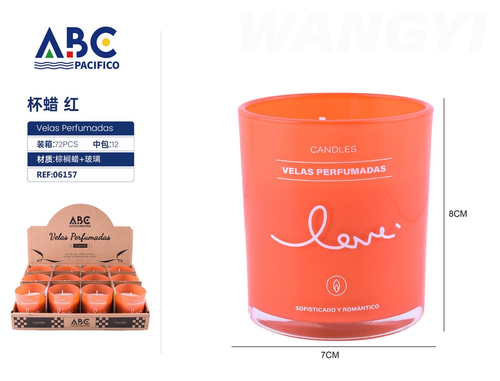 [06157] Vela de cera con fragancia en vaso color naranja