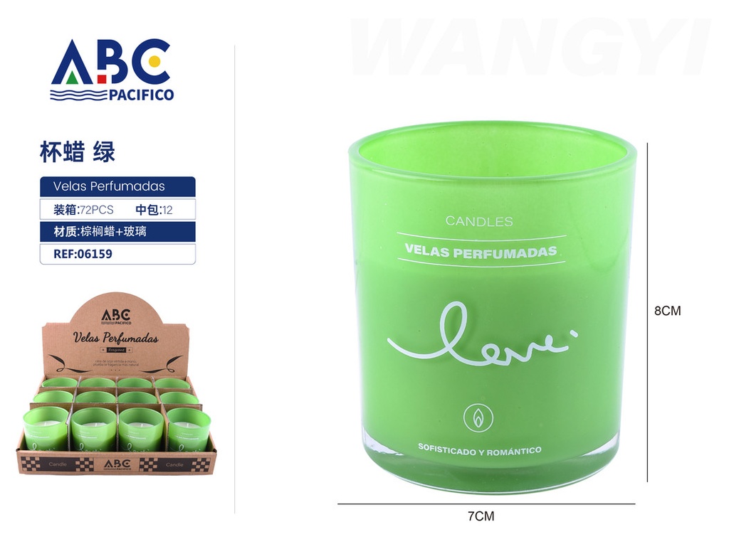 [06159] Vela de cera con fragancia en vaso color verde