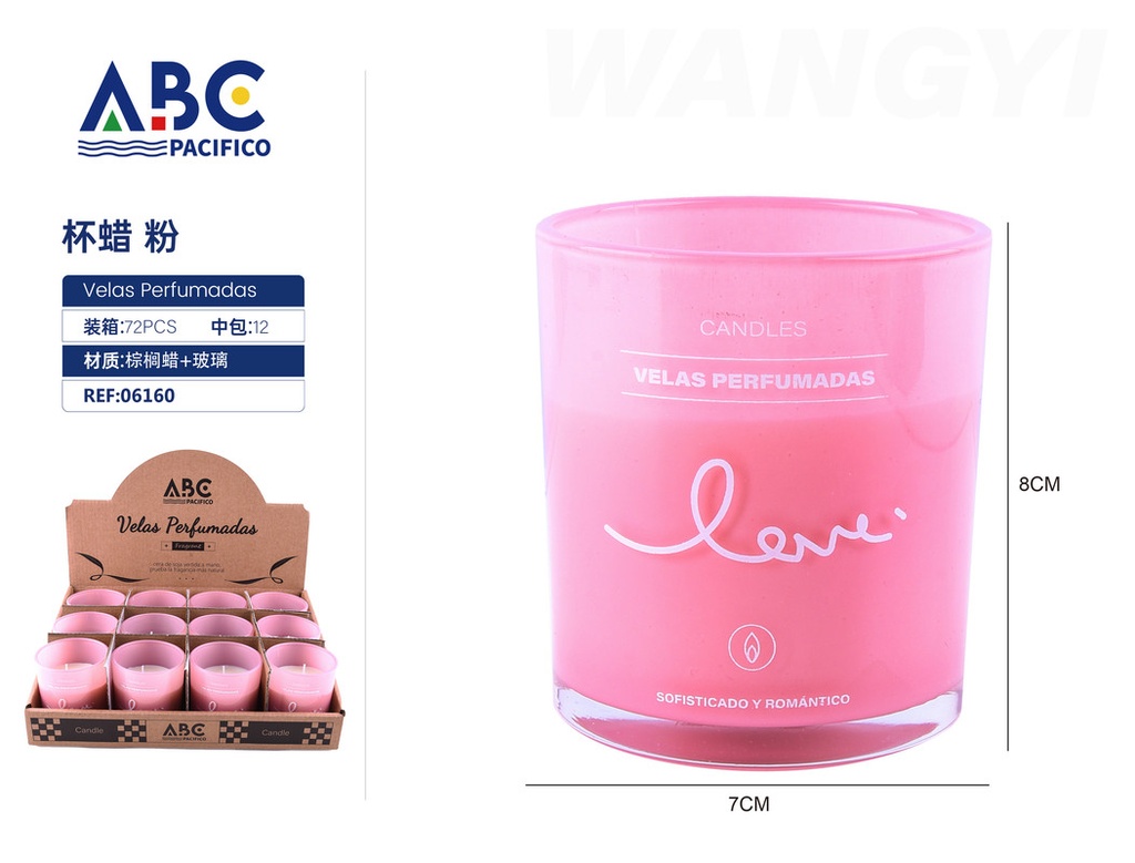 [06160] Vela de cera con fragancia en vaso color rosa