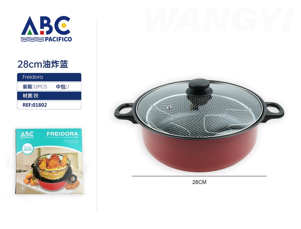 [01802] Olla freidora con colador y tapa incluidos de hierro con agarraderas laterales