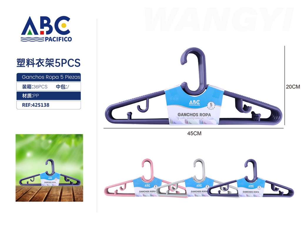 Set de 5 ganchos para ropa 42*20cm