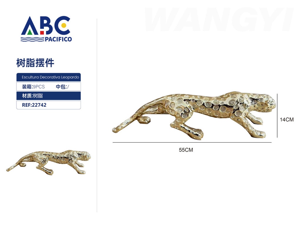 Escultura decorativa leopardo, 55*14cm