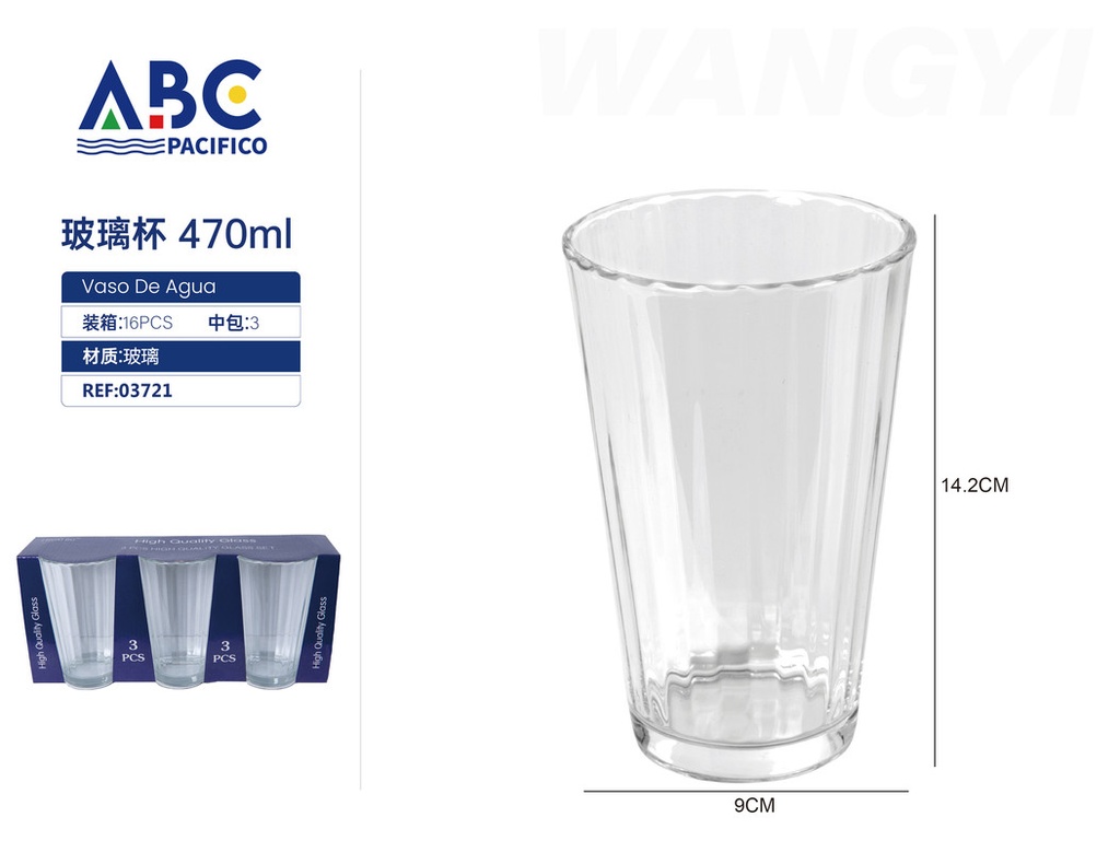 Juego de vasos de vidrio 3pzs 470ml