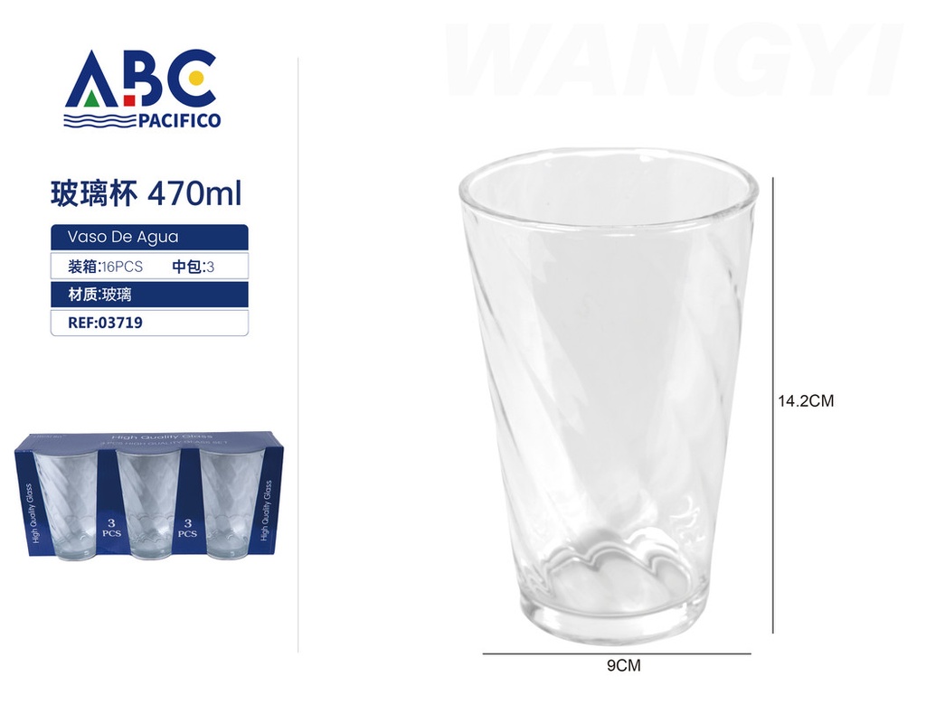 Juego de vasos de vidrio 3pzs 470ml