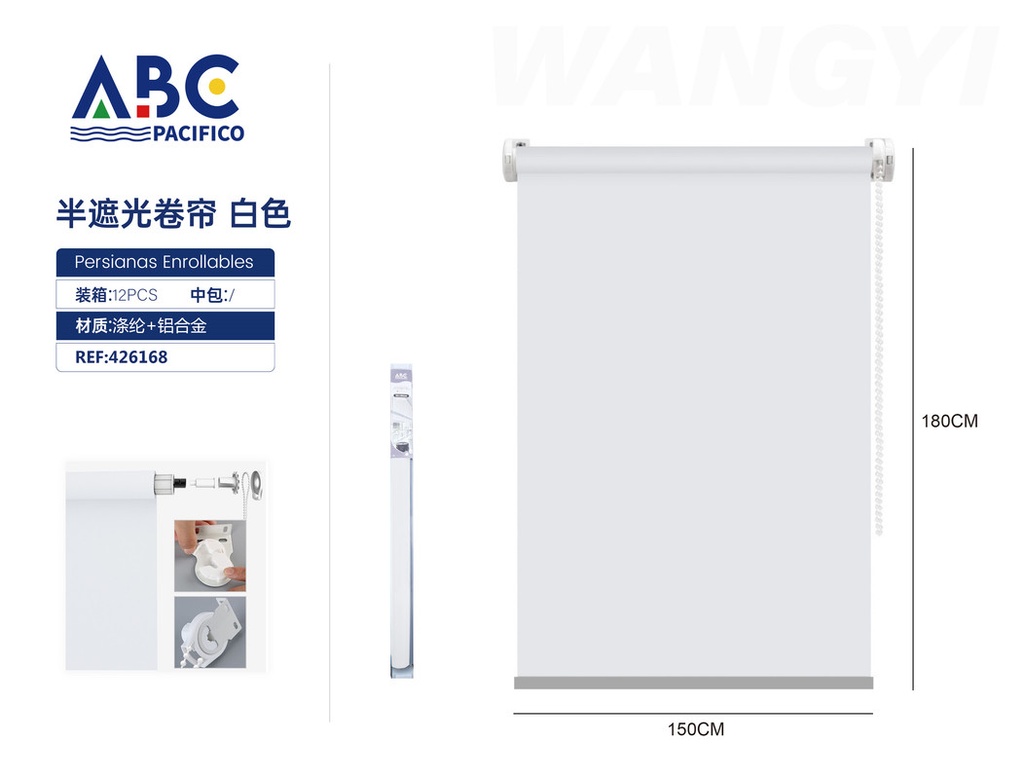 Persiana enrollable semi-opaca, blanca, 150*180cm