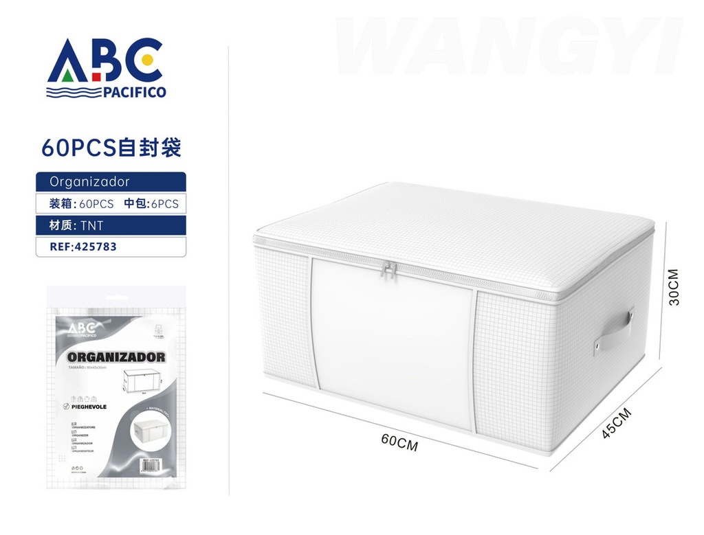 Organizador para ropa en color blanco, con asa y doble cierre, 60*45*30cm