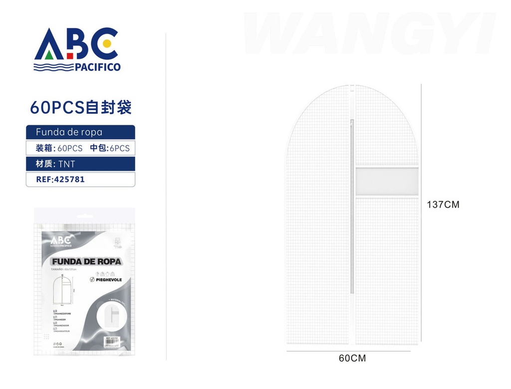 Funda de ropa en media luna color blanco, con ventana, 60*137cm