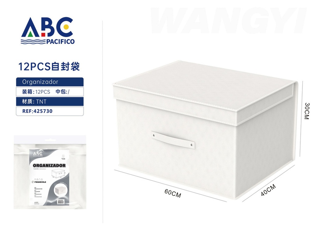 Organizador para ropa en color blanco con asa y tapa, 60*40*30cm