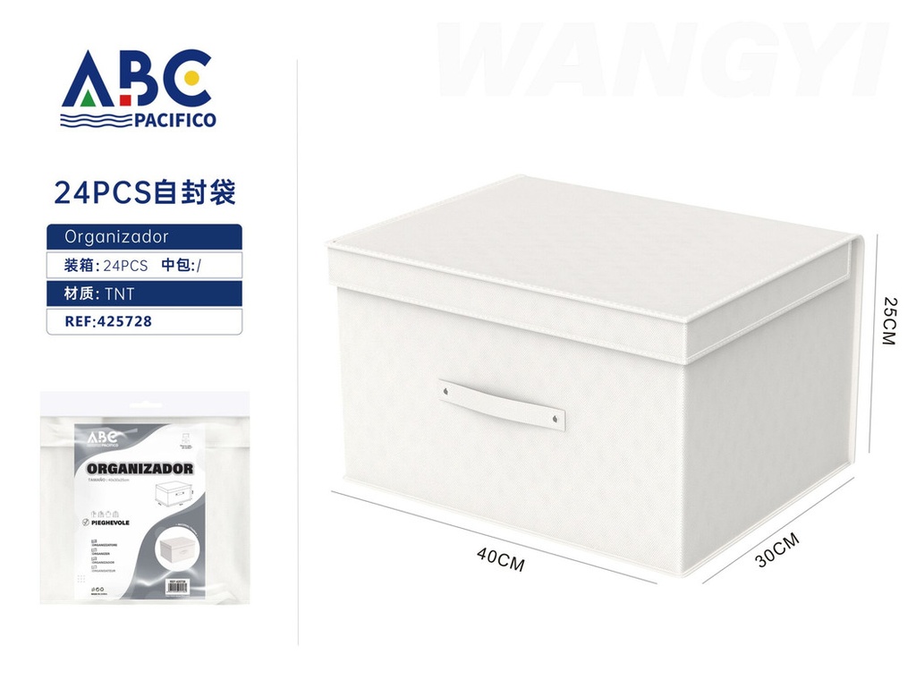 Organizador para ropa en color blanco con asa y tapa, 40*30*25cm