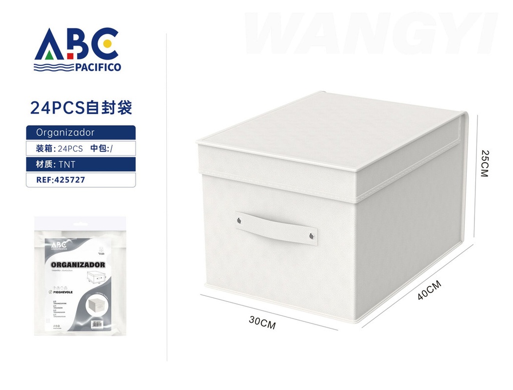 Organizador para ropa en color blanco con asa y tapa, 30*40*25cm