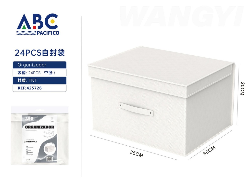 Organizador para ropa en color blanco con asa y tapa, 35*30*20cm