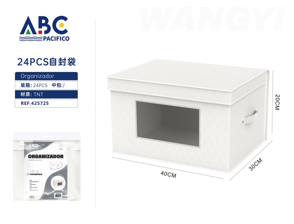 Organizador para ropa en color blanco con ventana y tapa, 40*30*20cm