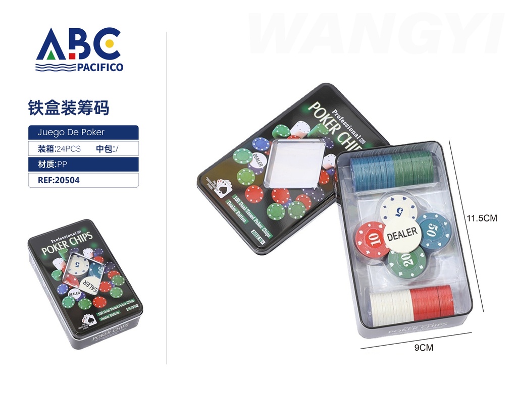 Juego de poker con 100 fichas 11.5*9cm
