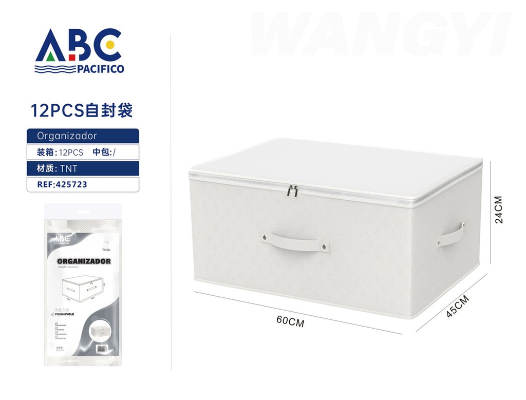 Organizador para ropa en color blanco con asa y doble cierre, 60*45*24cm