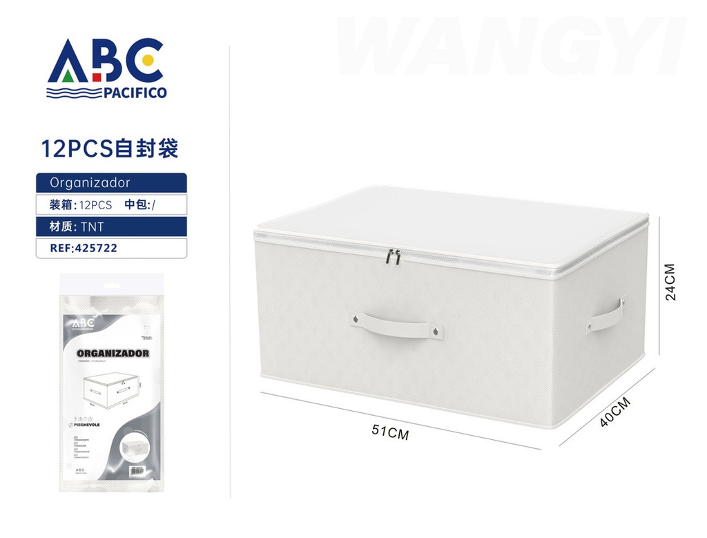 Organizador para ropa en color blanco con asa y doble cierre, 51*40*24cm