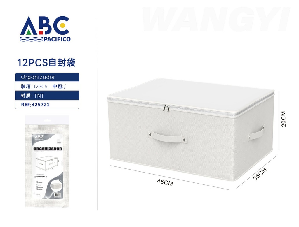Organizador para ropa en color blanco con asa y doble cierre, 45*35*20cm