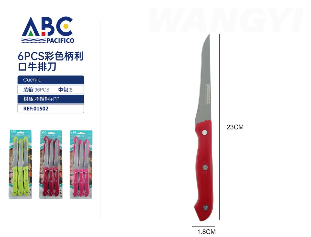 Cuchillo multiusos con mango de color a tres clavos 6 piezas