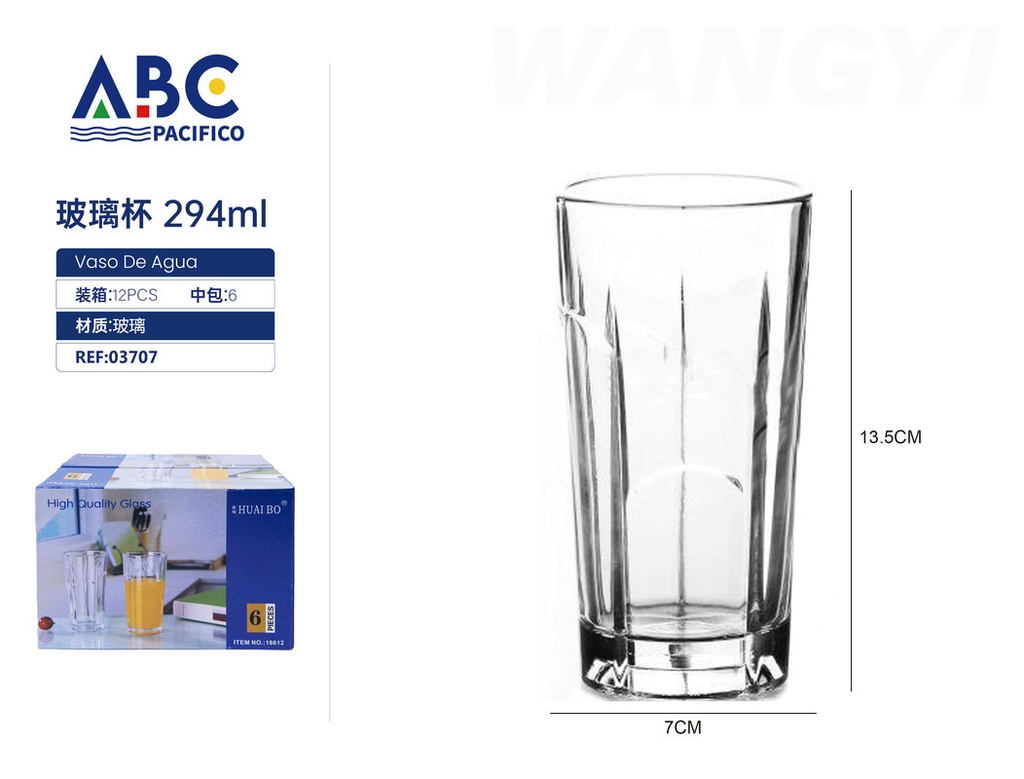 Juego de vasos de vidrio de alta calidad 294ml 6pzs