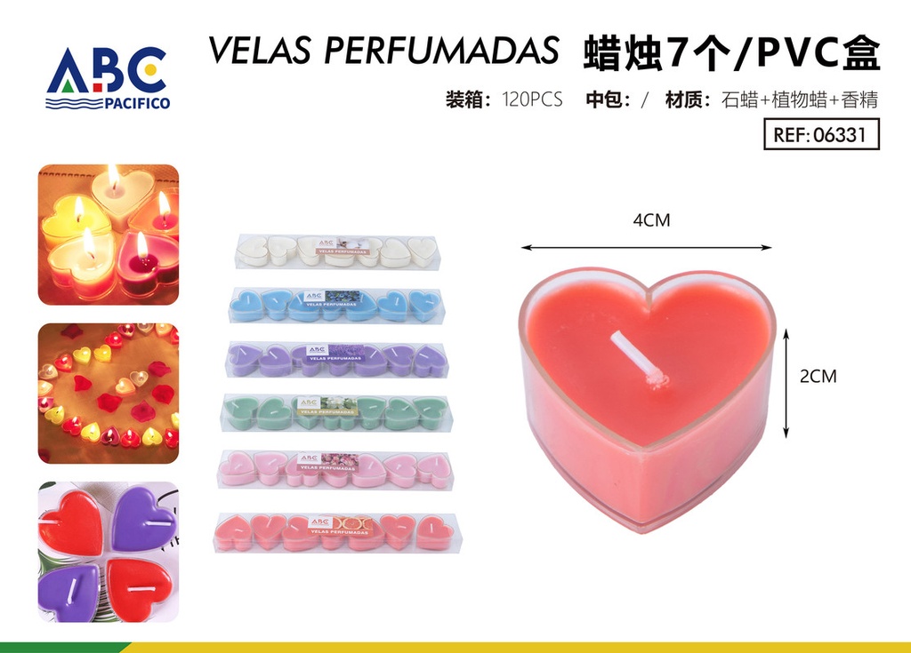 Vela perfumada chica en forma de corazón 7pzs 4*2cm