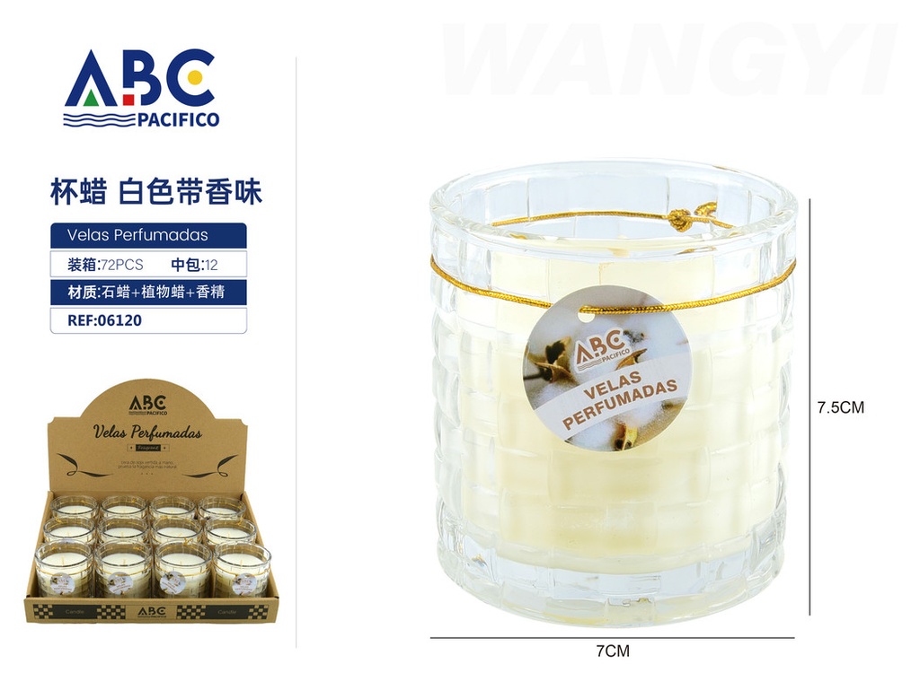 Vela perfumada en vaso (blanca con fragancia)