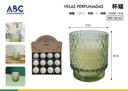 Vela de cera perfumada en vaso con relieve color verde