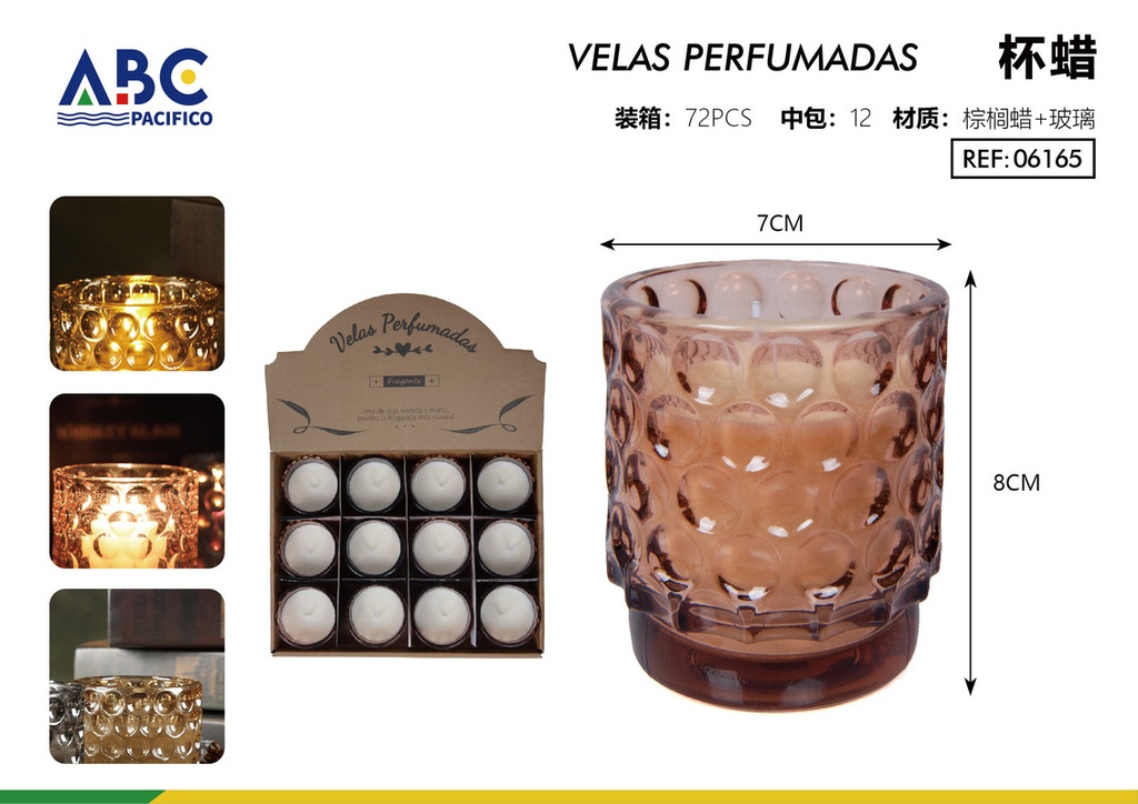 Vela de cera perfumada en vaso con relieve color marrón