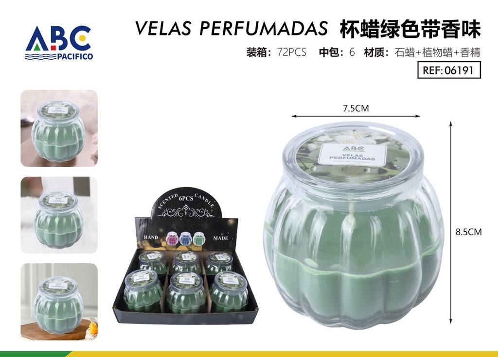 Vela perfumada en frasco con tapa (verde con fragancia)