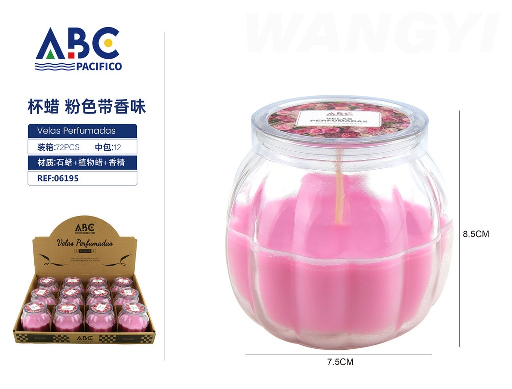 Vela perfumada en frasco con tapa (rosa con fragancia)