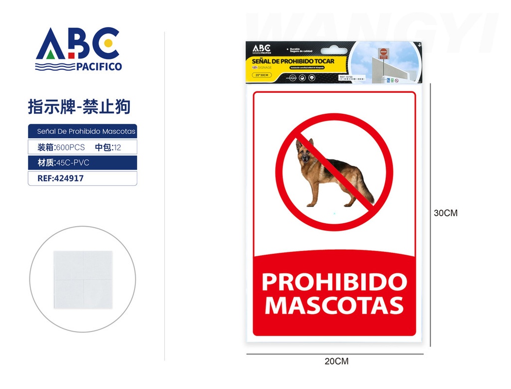 Señal de prohibido mascotas  20*30cm