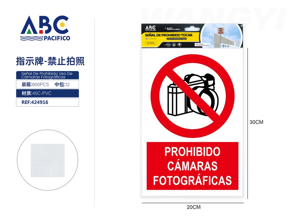 Señal de prohibido uso de cámaras fotográficas  20*30cm