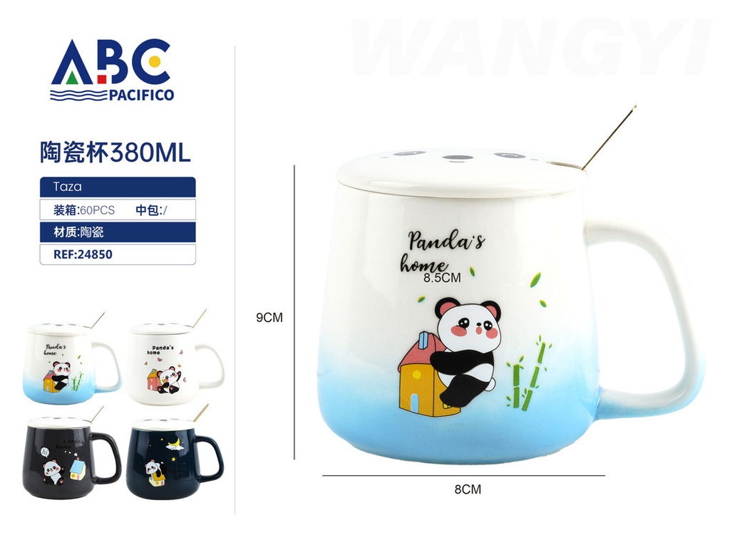 Taza de cerámica con diseño, tapa y cuchara  380ml