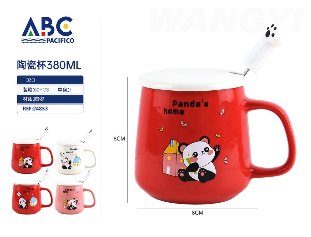Taza de cerámica con diseño, tapa y cuchara  380ml