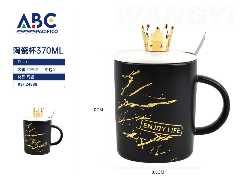 Taza de cerámica con diseño, tapa y cuchara  370ml