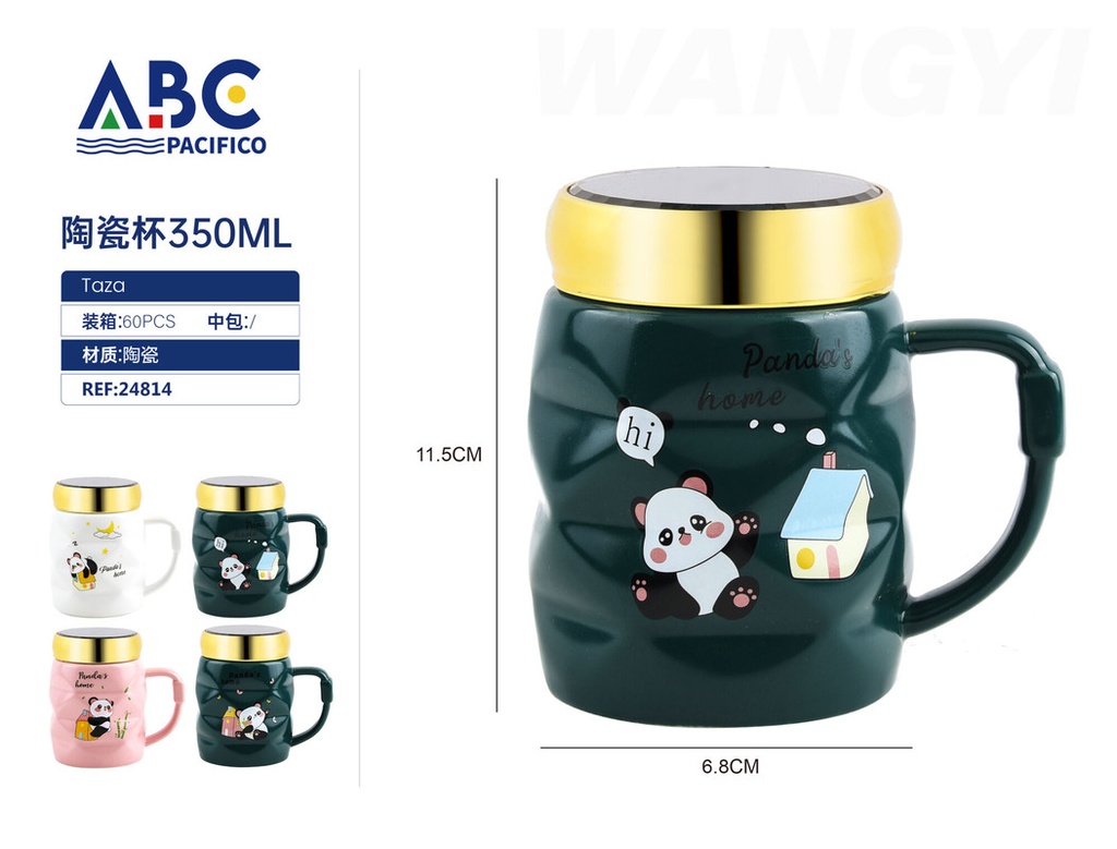 Taza de cerámica con diseño, tapa y cuchara 350ml