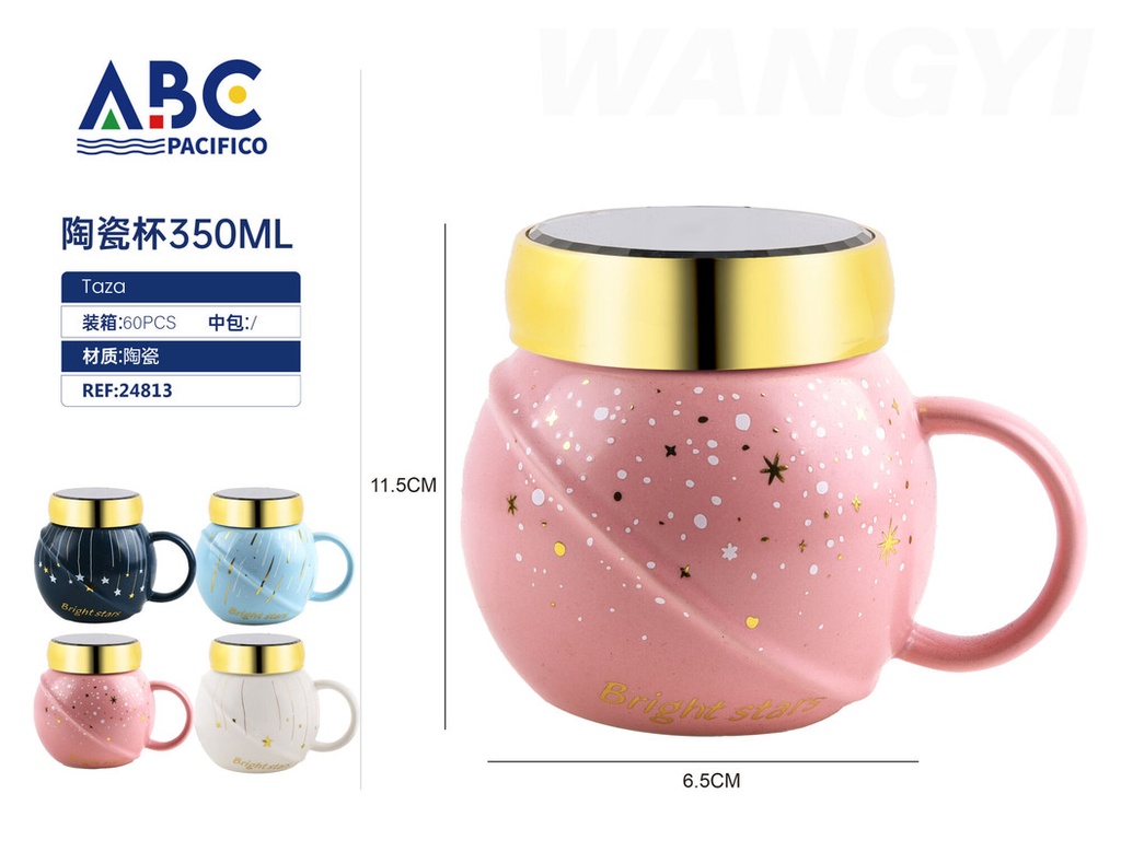 Taza de cerámica con diseño, tapa y cuchara 350ml