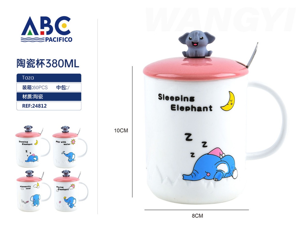 Taza de cerámica con diseño, tapa y cuchara 380ml