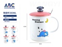 Taza de cerámica con diseño, tapa y cuchara 380ml