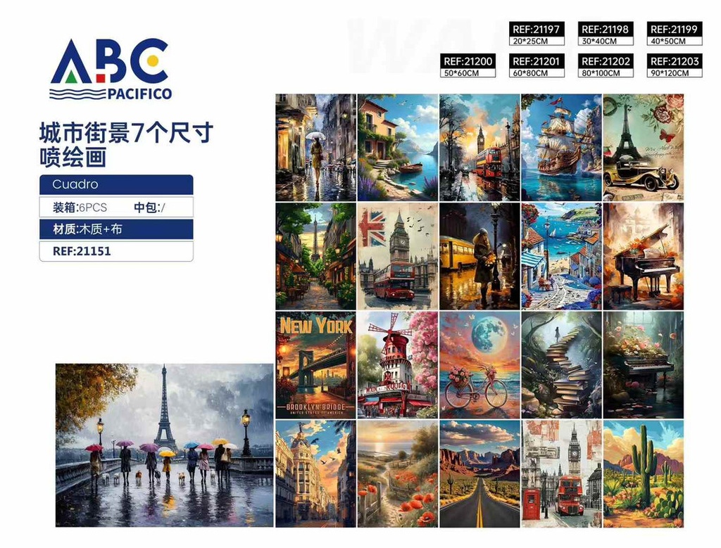 Cuadro, Pinturas de impresión en grupos de 7 tamaños de paisajes urbanos