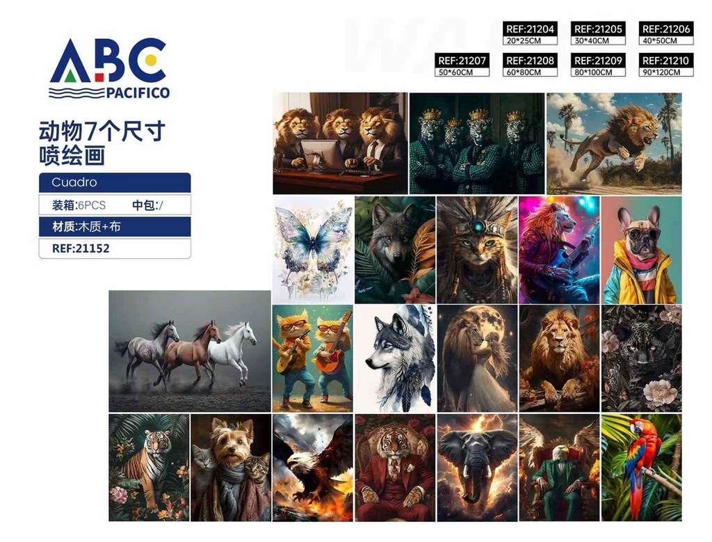Cuadro, Animales 7 tamaños Grupo A pintura en spray