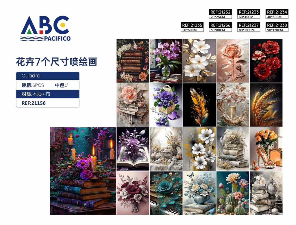 Cuadro, Grupo A de pinturas impresas de flores en 7 tamaños