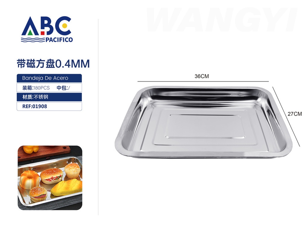 Charola rectangular de acero inoxidable 36*27*4.8 cm