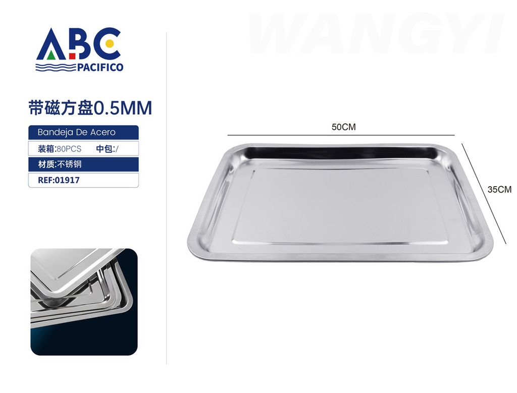 Charola rectangular de acero inoxidable 50*35*2 cm